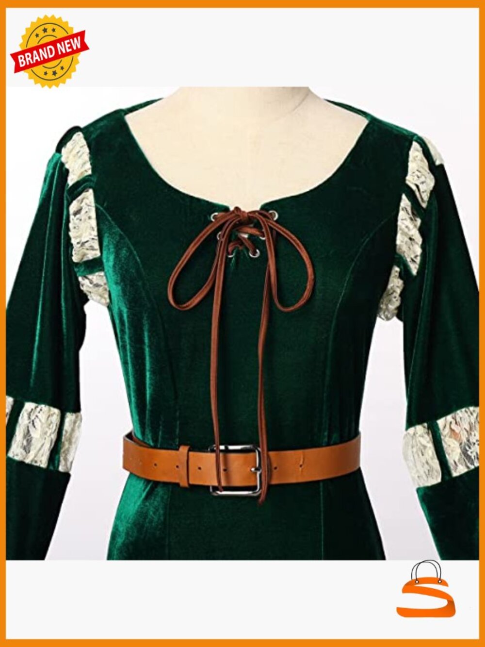 Renaissance Medieval Princess Maxi Dress with Belt - Picture 3 of 5